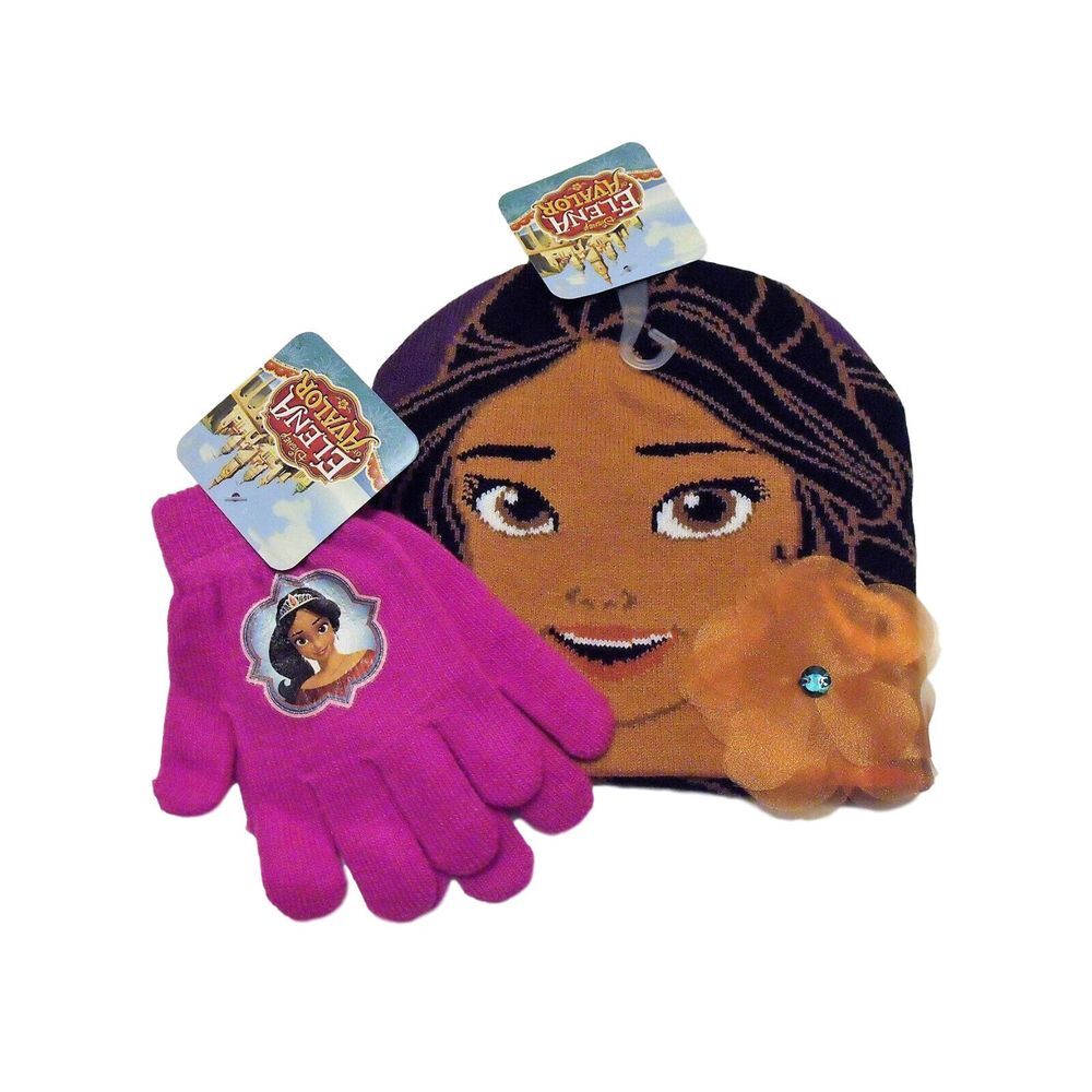 Disney‎ Elena of Avalor Purple Knit Beanie Winter Hat Pink Elena Gloves NWT